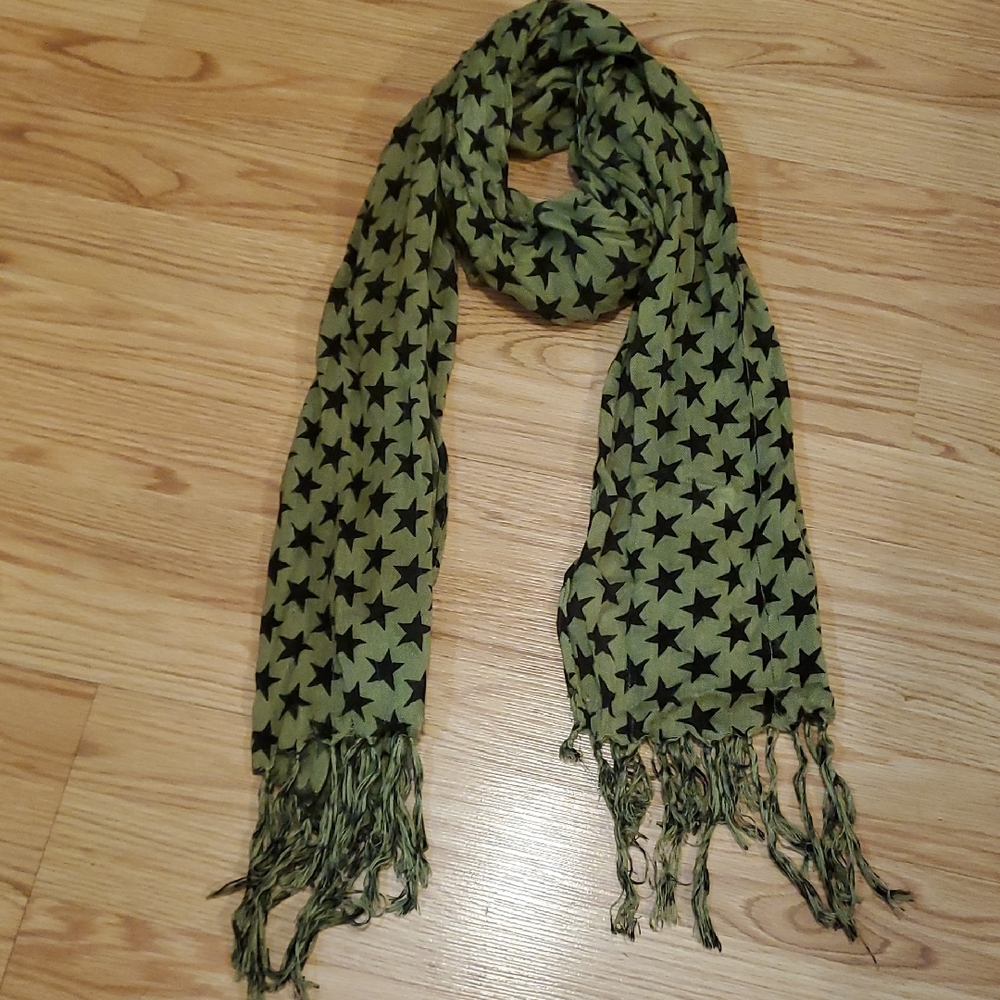 Olive Green Star Pattern Scarf